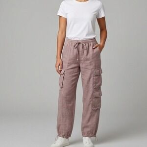 C&C California Linen Blend Cargo Pants XL Mauve Purple Cinch Hem Relaxed Jogger